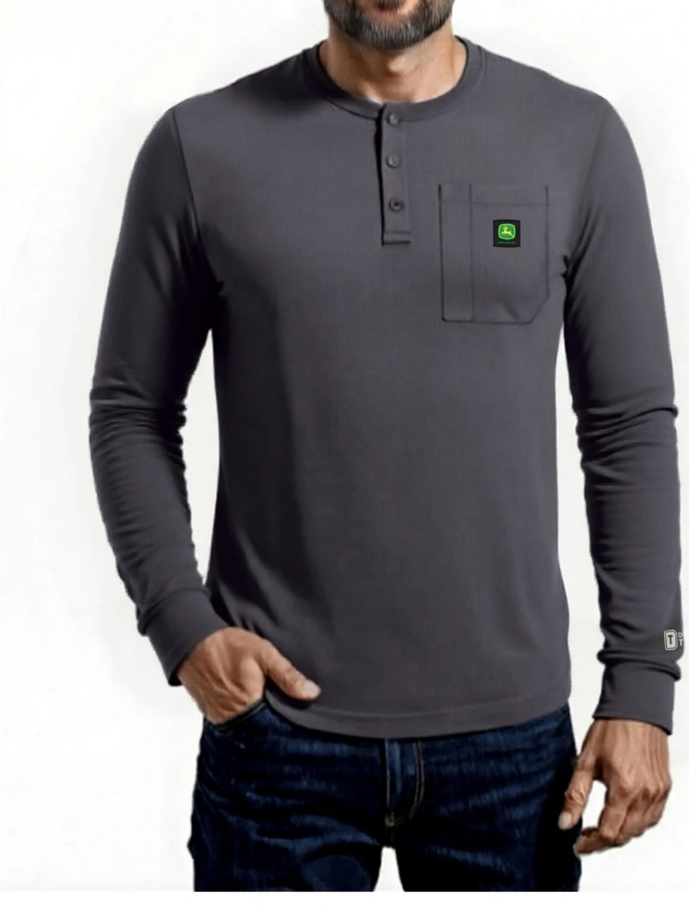 John Deere Men’s Black Long-Sleeve Henley Pocket Shirt - Picture 2 of 11
